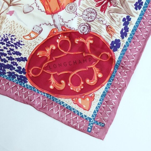 Longchamp Paris 100% Silk Scarf Floral Castle Pink - 34x34 - Picture 3 of 6